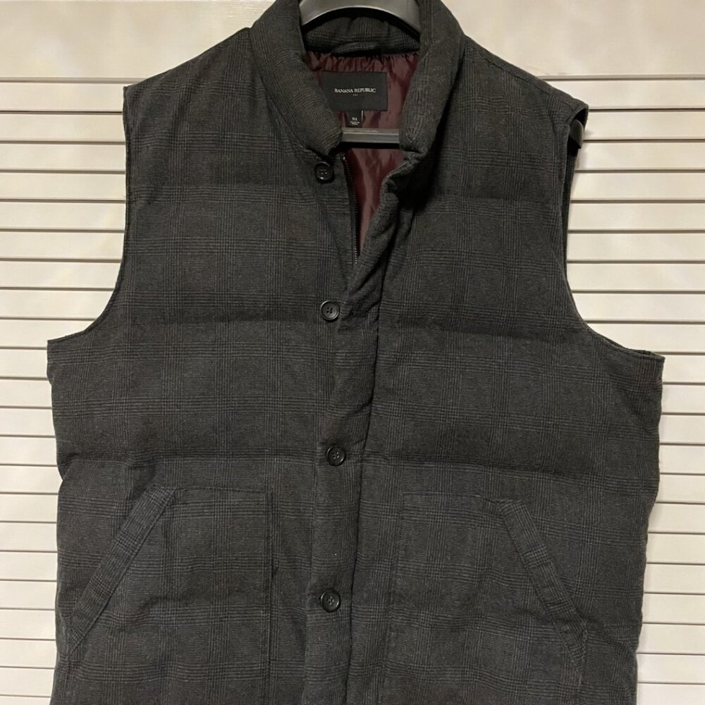 Banana Republic Downtown Plaid Vest Puffer XL Gray